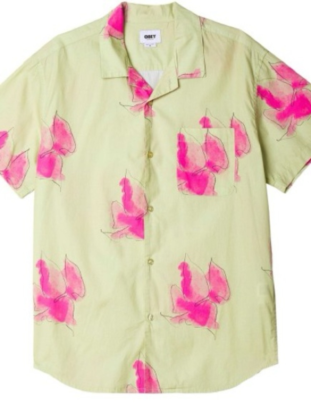 Obey Bells Woven short-sleeve green and pink watercolor floral print Size: M